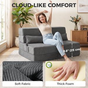 39" Dark Grey Corduroy Folding Floor Sofa