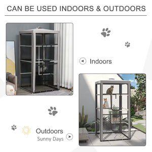 Large outdoor cat house with 3 platforms, grey