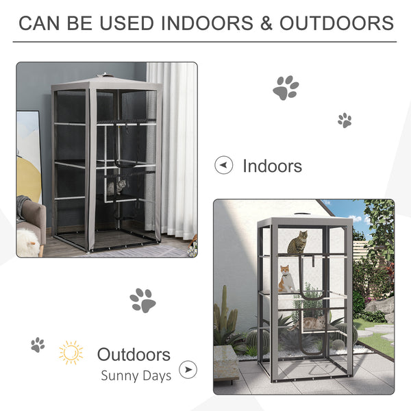 Large outdoor cat house with 3 platforms, grey