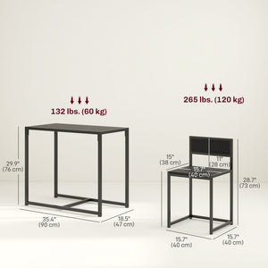 Dining table and chairs set, industrial style, for 2 people, ideal for small spaces, black