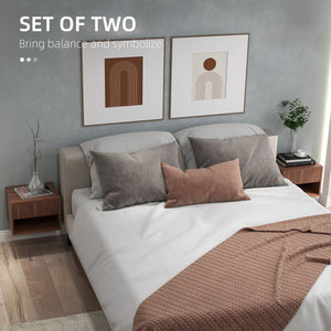 Set of 2 floating bedside tables with drawer, brown