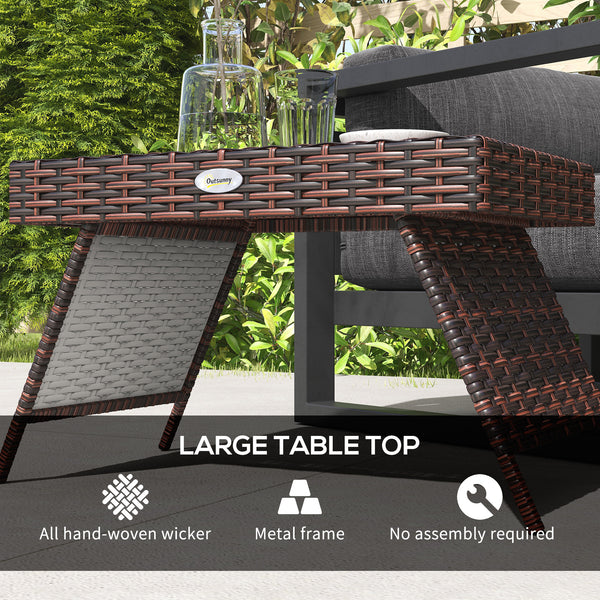 Folding outdoor side table in rattan, brown