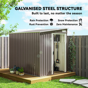 Lean-to garden shed in galvanized metal with foundation, sliding door and 2 vents, light grey