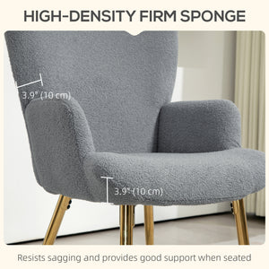 Sherpa fabric accent chair with metal legs, gray