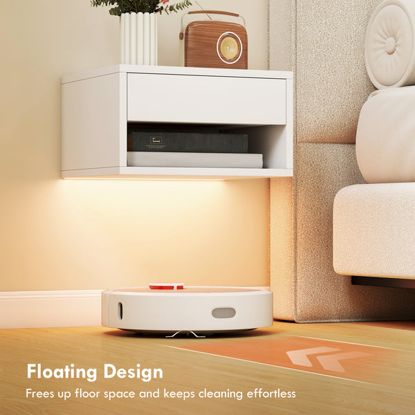 Set of 2 floating bedside tables with RGB LED lighting and storage, white