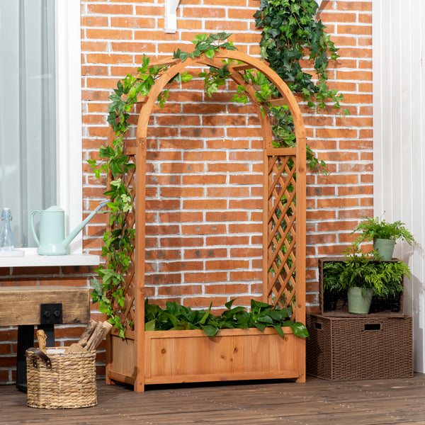 Jardinière surélevée avec treillis en arche pour plantes grimpantes, marron