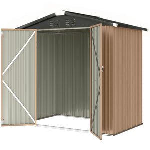 Metal garden shed, with lockable double door and 4 vents, brown.