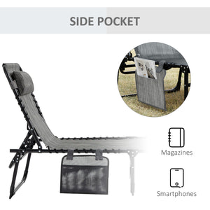 Folding chaise lounge with adjustable backrest and removable cushion, heather grey