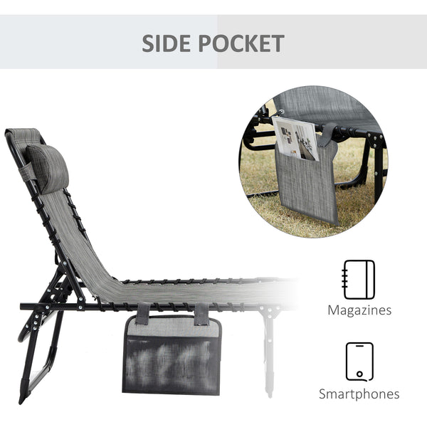Folding chaise lounge with adjustable backrest and removable cushion, heather grey
