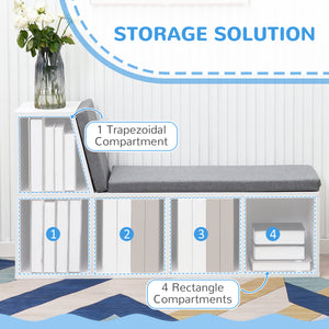 Bookcase with 5 compartments and padded reading corner, gray