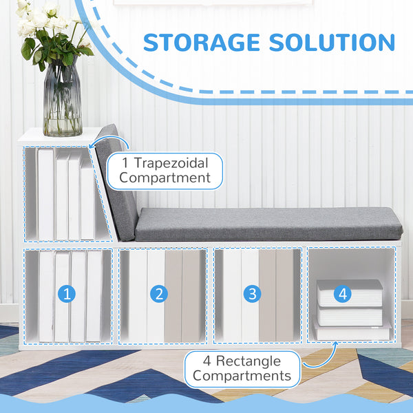 Bookcase with 5 compartments and padded reading corner, gray