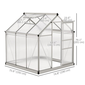 Greenhouse with gutter, ventilation and sliding door, silver color