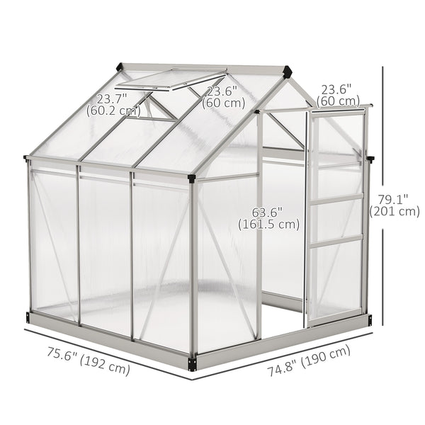 Greenhouse with gutter, ventilation and sliding door, silver color