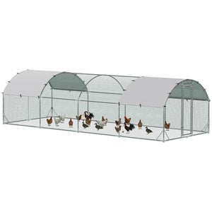Galvanized metal chicken coop with outdoor run
