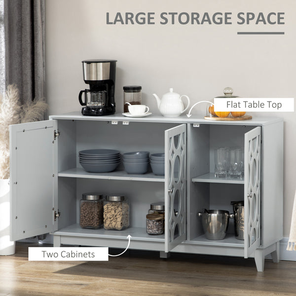 Kitchen cabinet with 3 mirror doors, 2 cupboards and an adjustable shelf, grey