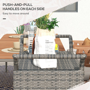 PE resin wicker garden service trolley with 2-tier shelf, heather grey