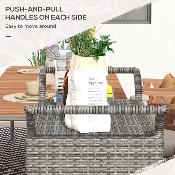 PE resin wicker garden service trolley with 2-tier shelf, heather grey