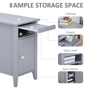 Modern 3-Tier Wooden Bedside Table with Sliding Shelf, Grey