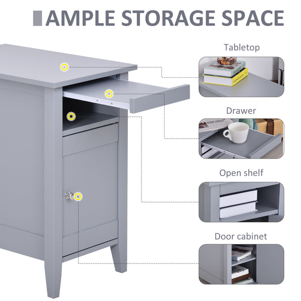 Modern 3-Tier Wooden Bedside Table with Sliding Shelf, Grey