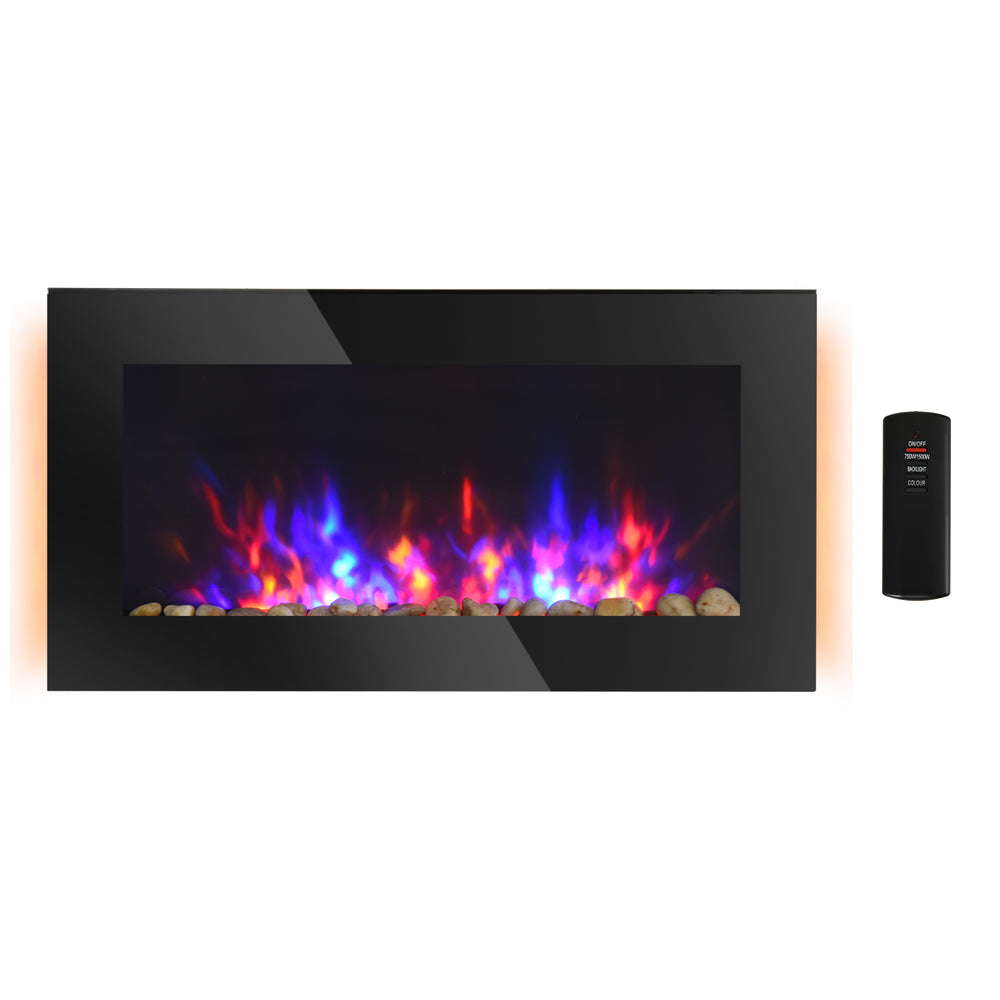 91 cm 750/1500 W wall-mounted electric fireplace, black 