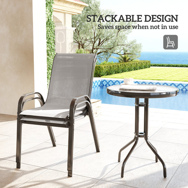 3-Piece Bistro Set with Stackable Mesh Chairs, Glass Table for Garden and Balcony, Light Grey