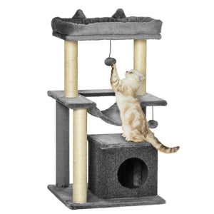 39.25" Multi-Level Cat Tree with Scratching Post, Hammock, Bed, Ball, Toy - Grey