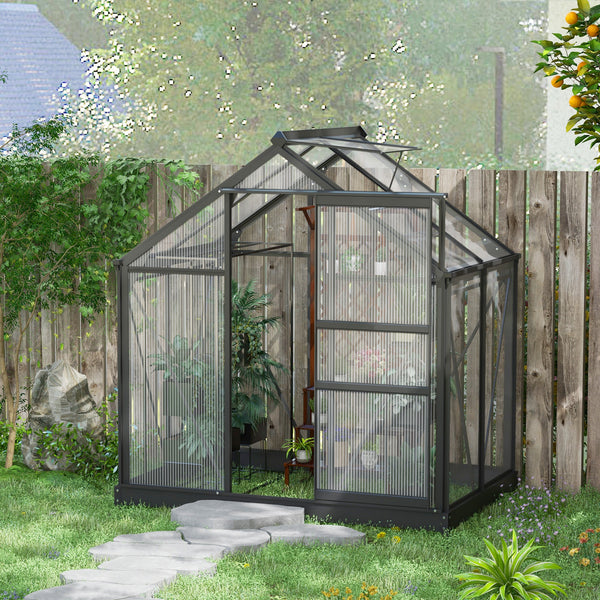 Garden greenhouse with sliding door, grey