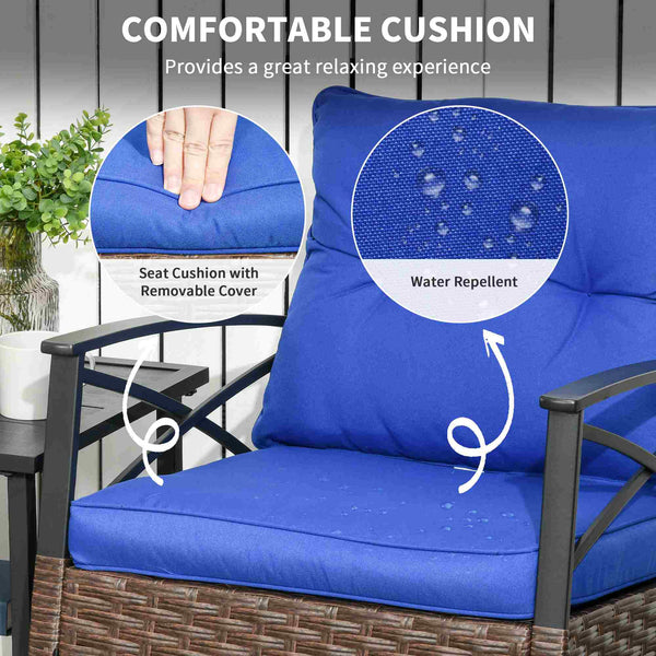 3-piece PE rattan garden set, dark blue