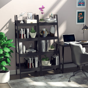 Set of 2 4-Tier Ladder Shelves, Black