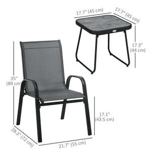 3-Piece Patio Set with Breathable Mesh Fabric, Stacking Chairs and Square Table, Light Gray