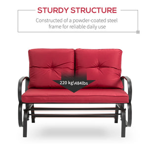 Two-seater rocking chair with steel frame and cushions, red 