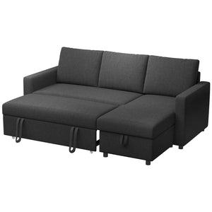3-seater convertible sectional sofa with pull-out bed, reversible chaise longue and storage – Black