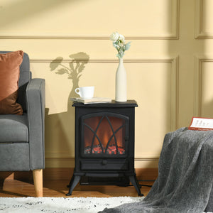 Freestanding Electric Fireplace with Adjustable LED Flame Effect 750W/1500W, Black