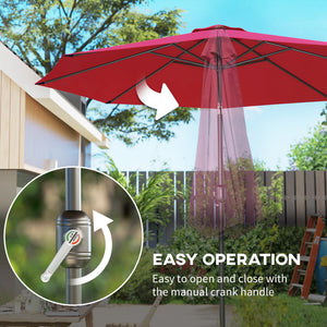 10-foot round parasol with crank and tilt, burgundy red