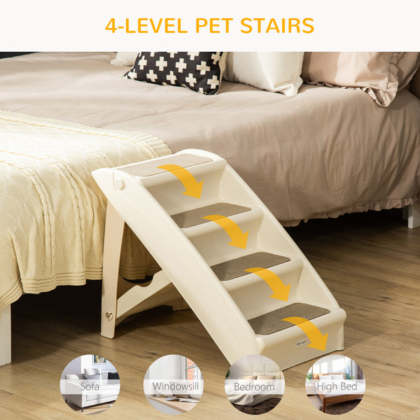 Portable stairs for dogs and cats, foldable and lightweight, beige.
