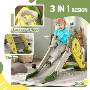 3-in-1 Toddler Foldable Slide with Basketball Hoop Yellow