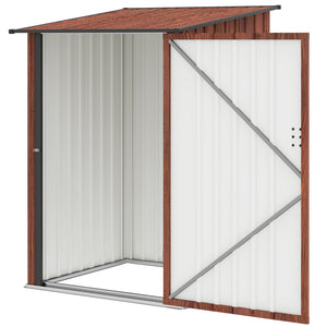 Lean-to garden shed in galvanized steel with lockable door, teak color