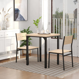 3-piece table and chairs set with metal legs, in natural wood.