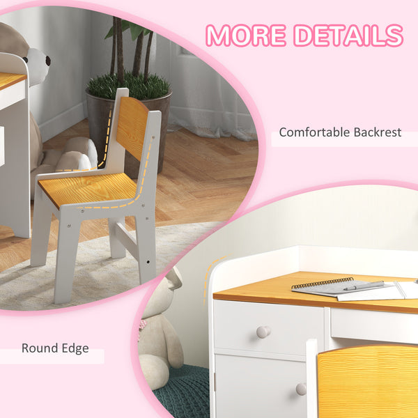 Children's Desk and Chair Set with Storage Drawer, White
