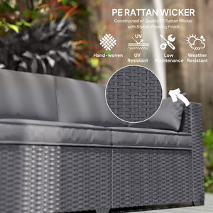 3-seater garden sofa in woven resin with side tables, grey