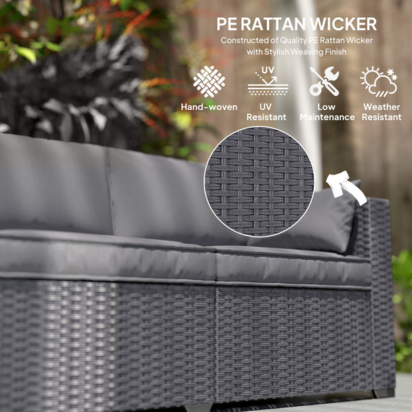 3-seater garden sofa in woven resin with side tables, grey