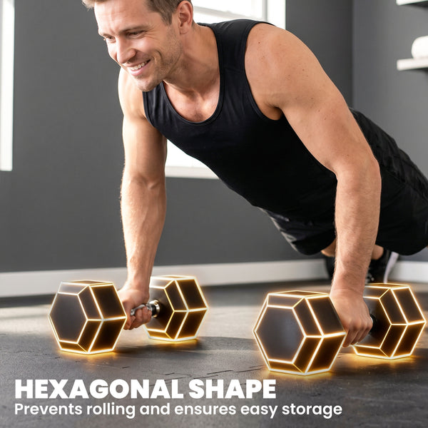 Set of two 35 lb hexagonal rubber-coated dumbbells – Black