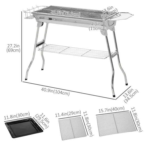 Portable stainless steel charcoal barbecue