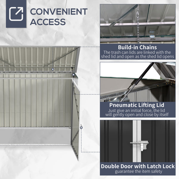 Outdoor bin shelter with double doors and ventilation, for 2 bins, dark grey