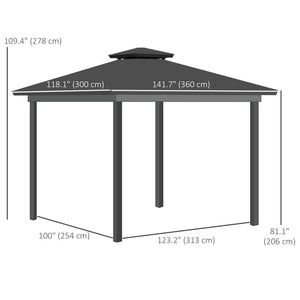 10' x 12' Outdoor Hardtop Gazebo Canopy w/ Double PC Roof, Steel Frame, Nettings, Curtains for Garden Lawn Deck, Grey