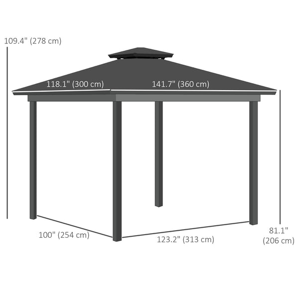 10' x 12' Outdoor Hardtop Gazebo Canopy w/ Double PC Roof, Steel Frame, Nettings, Curtains for Garden Lawn Deck, Grey