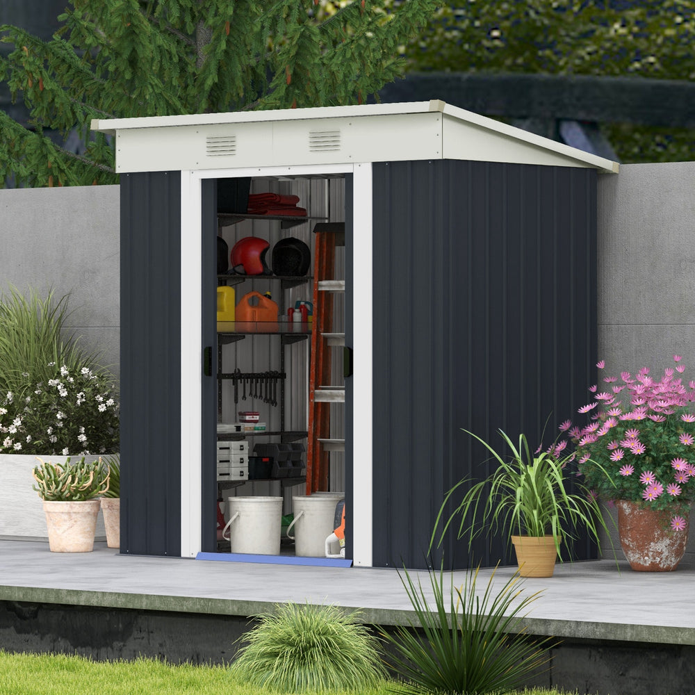 Garden shed with lockable sliding doors and ventilation, anthracite grey