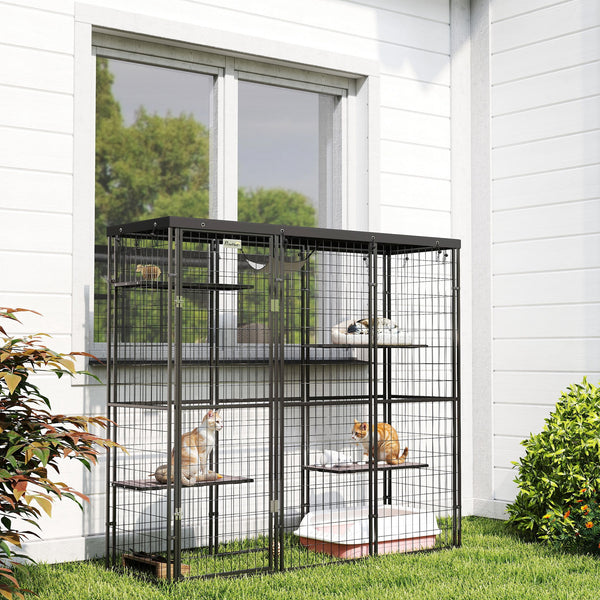 Welded wire mesh enclosure with waterproof cover, black