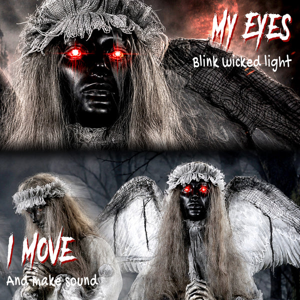 63.8-in Animated Halloween Weeping Angel with Light-Up Eyes, Sounds, and Movement – Dark Gray