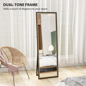 Full-length mirror with two-tone frame, black and gold